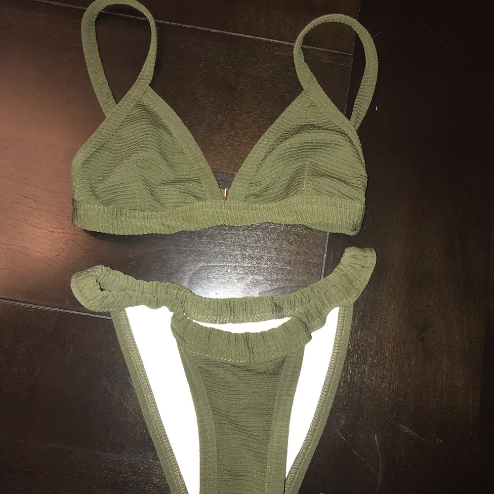 Green Ribbed Minimal Bikini Set